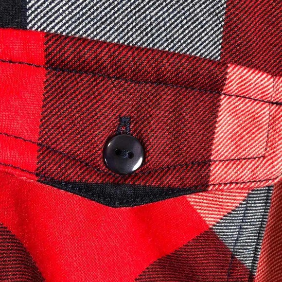 R N B Shirt Red Black Check Roll Tab Button Up Pockets Colorful Womens Medium - Picture 6 of 15